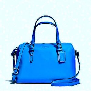 CUTE💙COACH Peyton Bennett cerulean saffiano leather f50430 teal mini Boston bag